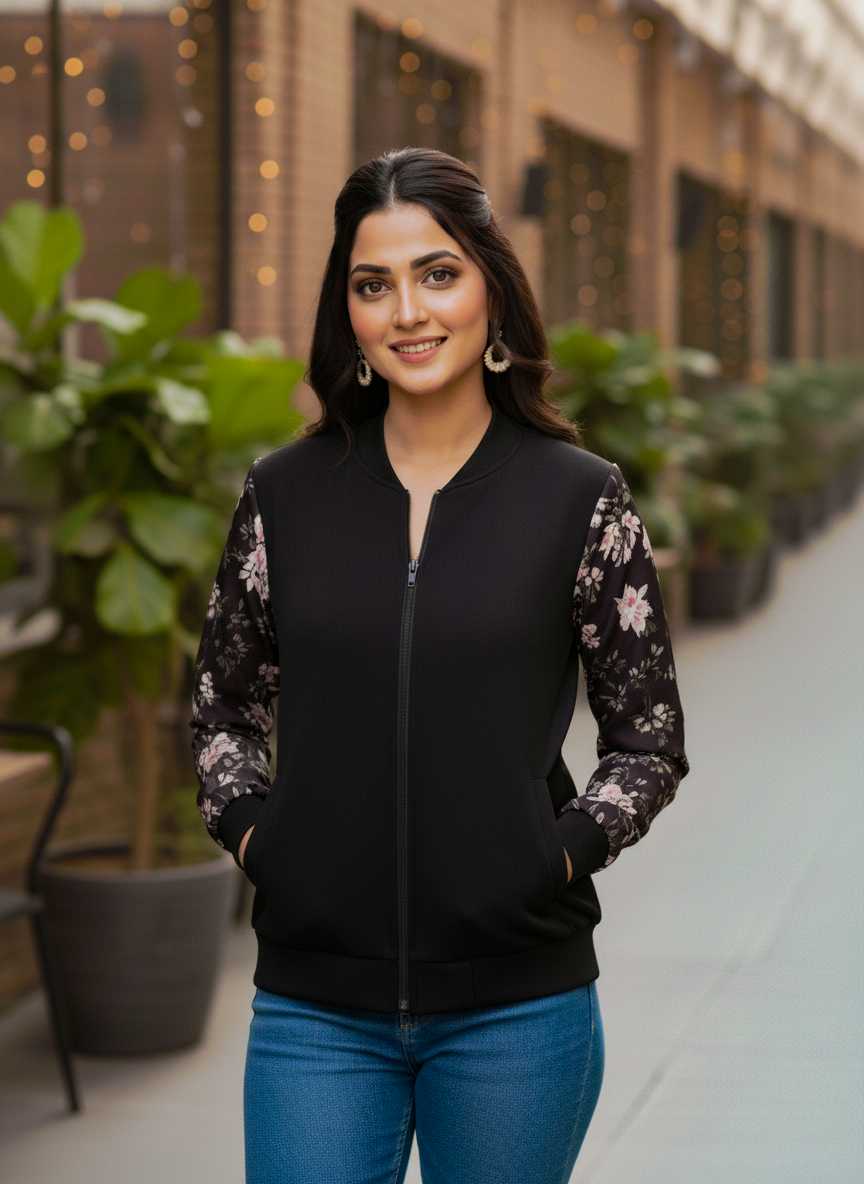 Winter Fleece Floral Printed Jacket For Women