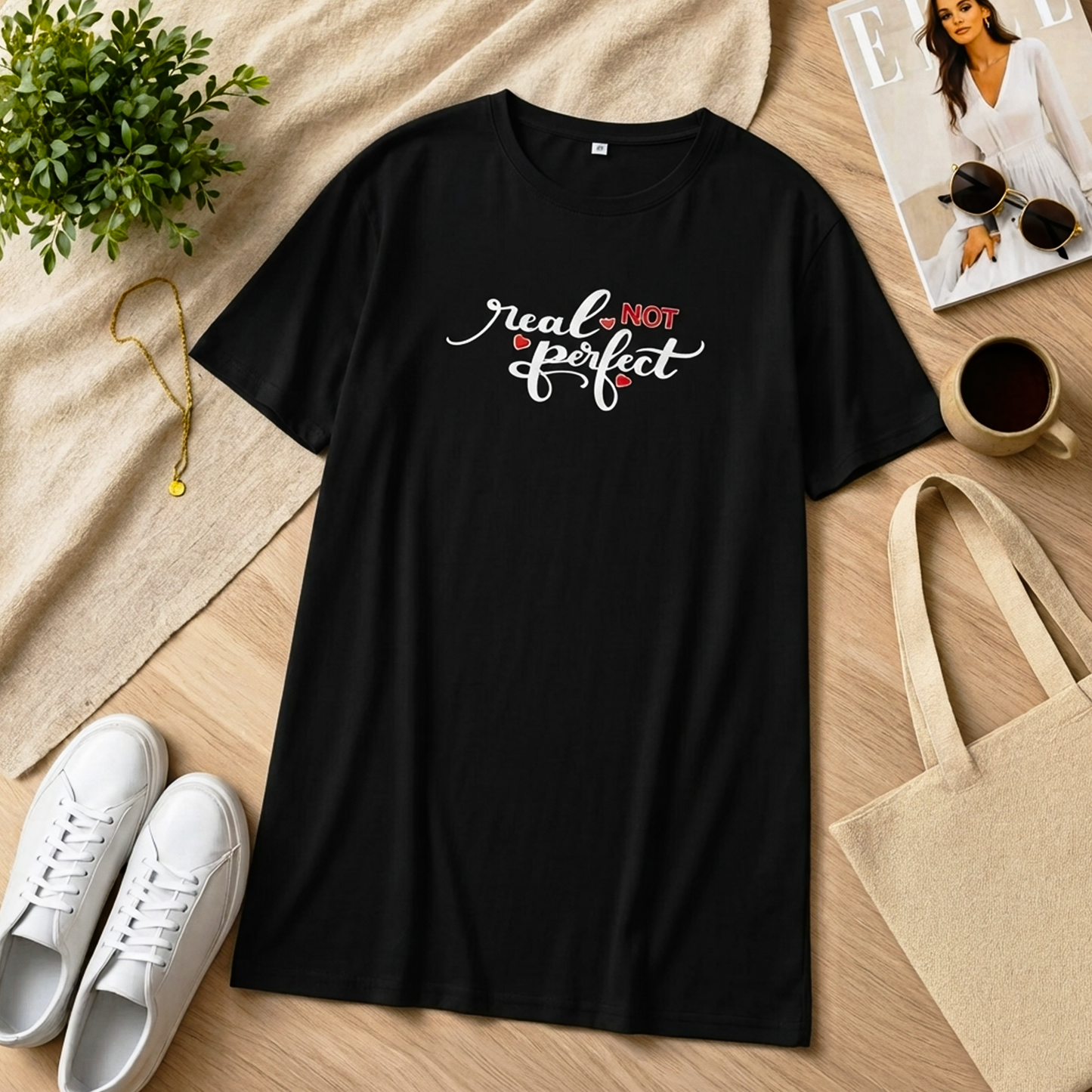 Love Yourself Printed Black Long T Shirt
