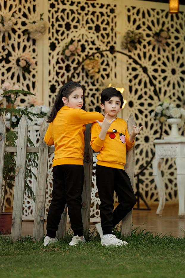 Yellow Pikachu Printed Kids Winter Suit