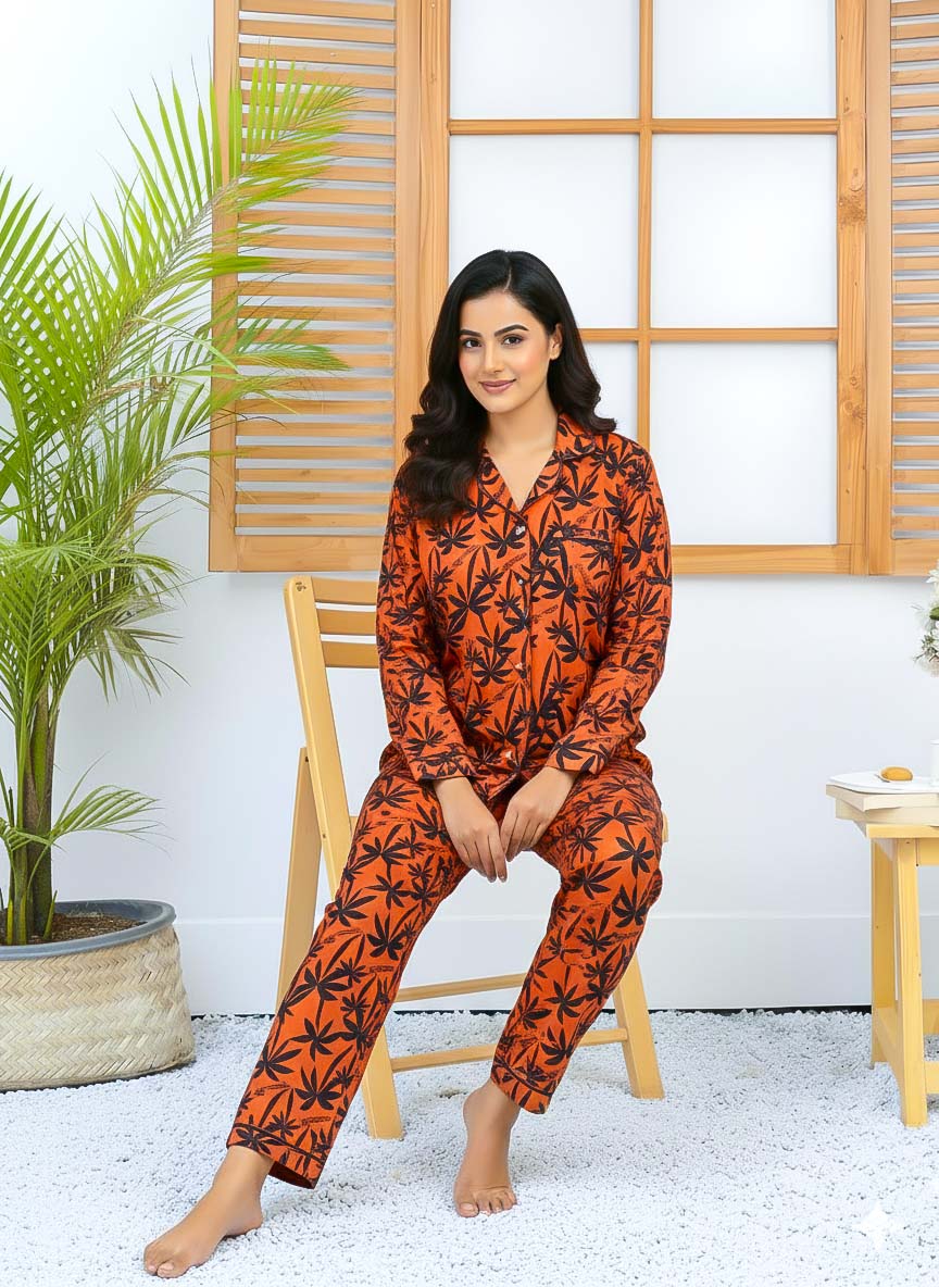 Imported Linen Printed Red Tree PJ Set-LP24