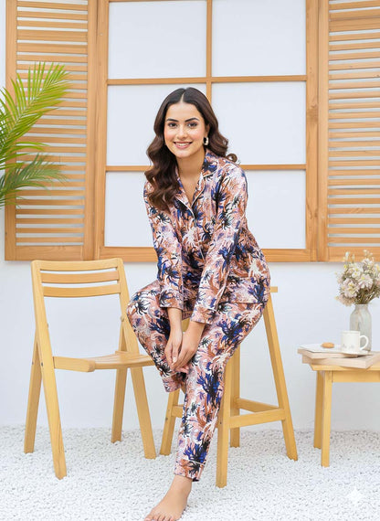 Imported Linen Printed Tree Pattern PJ Set-LP18