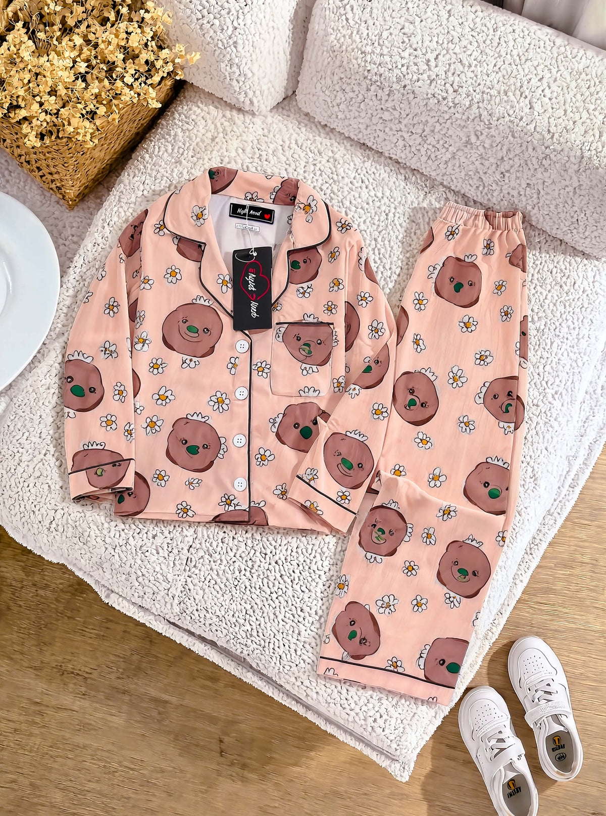 Kids Cute Cartoon Animal Printed Crinkled Cotton Night Suit