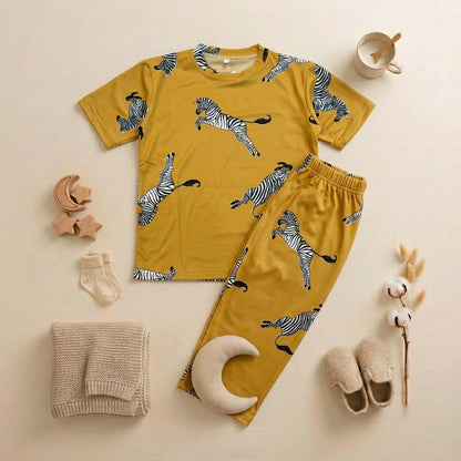 Yellow Zebra Half Sleeve Kids Suit