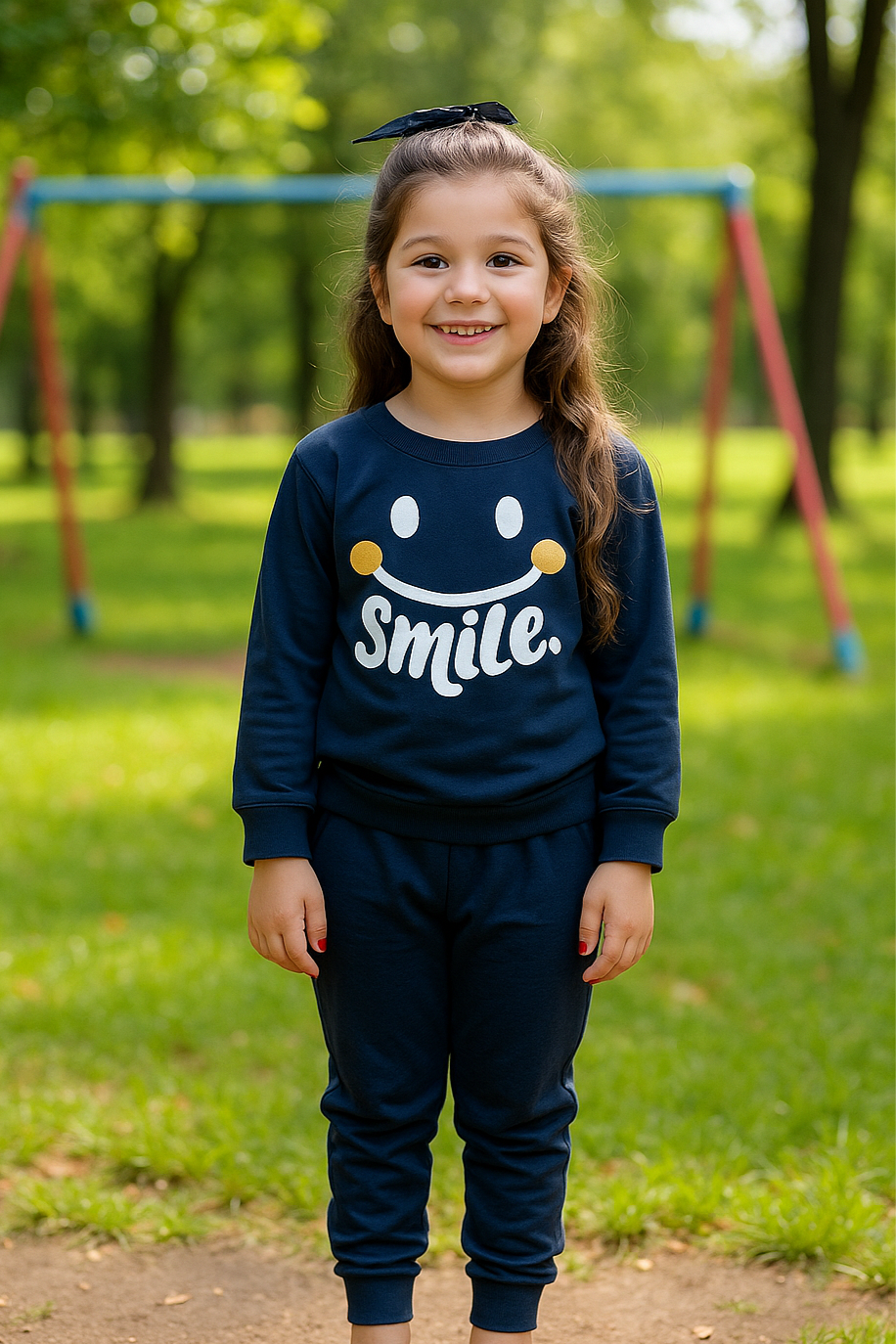 Navy Blue Smiley Printed Kids Winter Suit