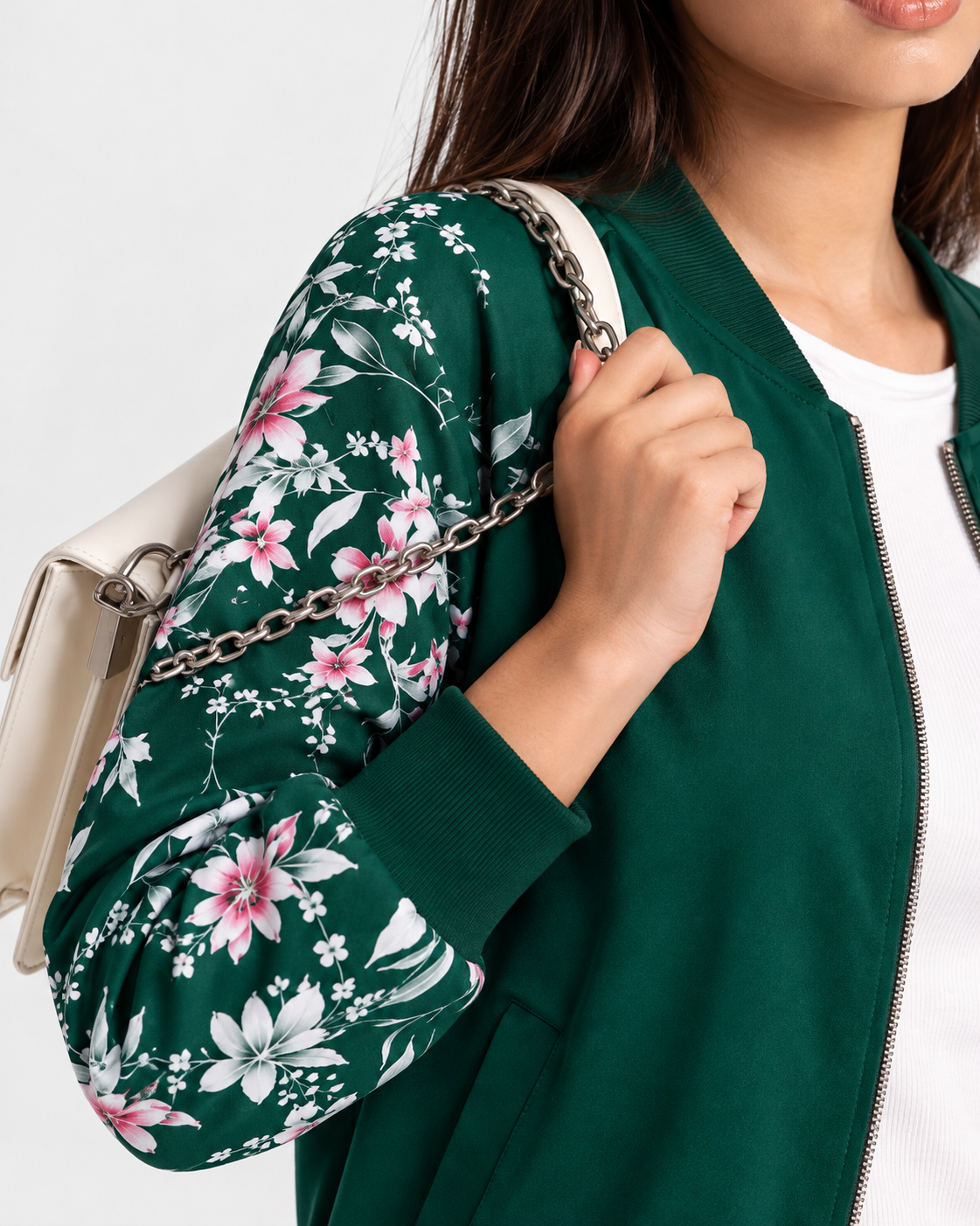 Winter Green Floral Jacket Women