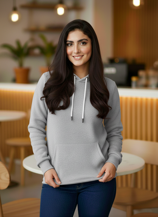 Winter Grey Basic Hoodie For Women