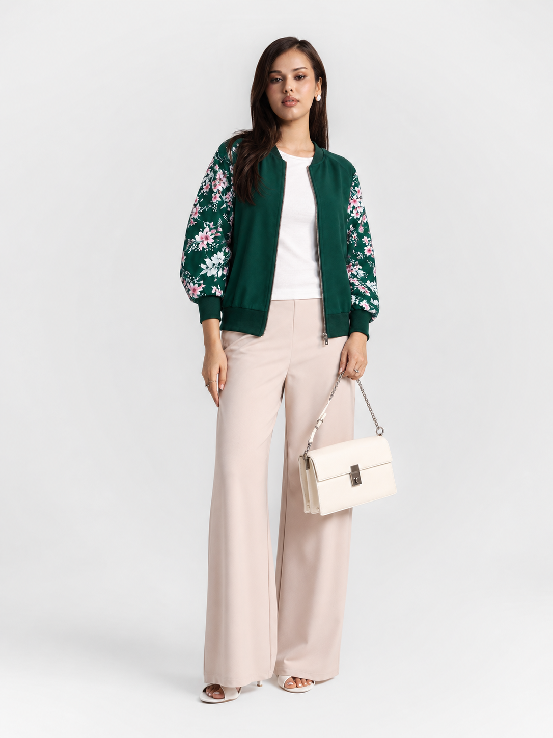 Winter Green Floral Jacket Women