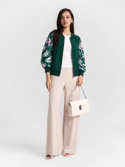 Winter Green Floral Jacket Women