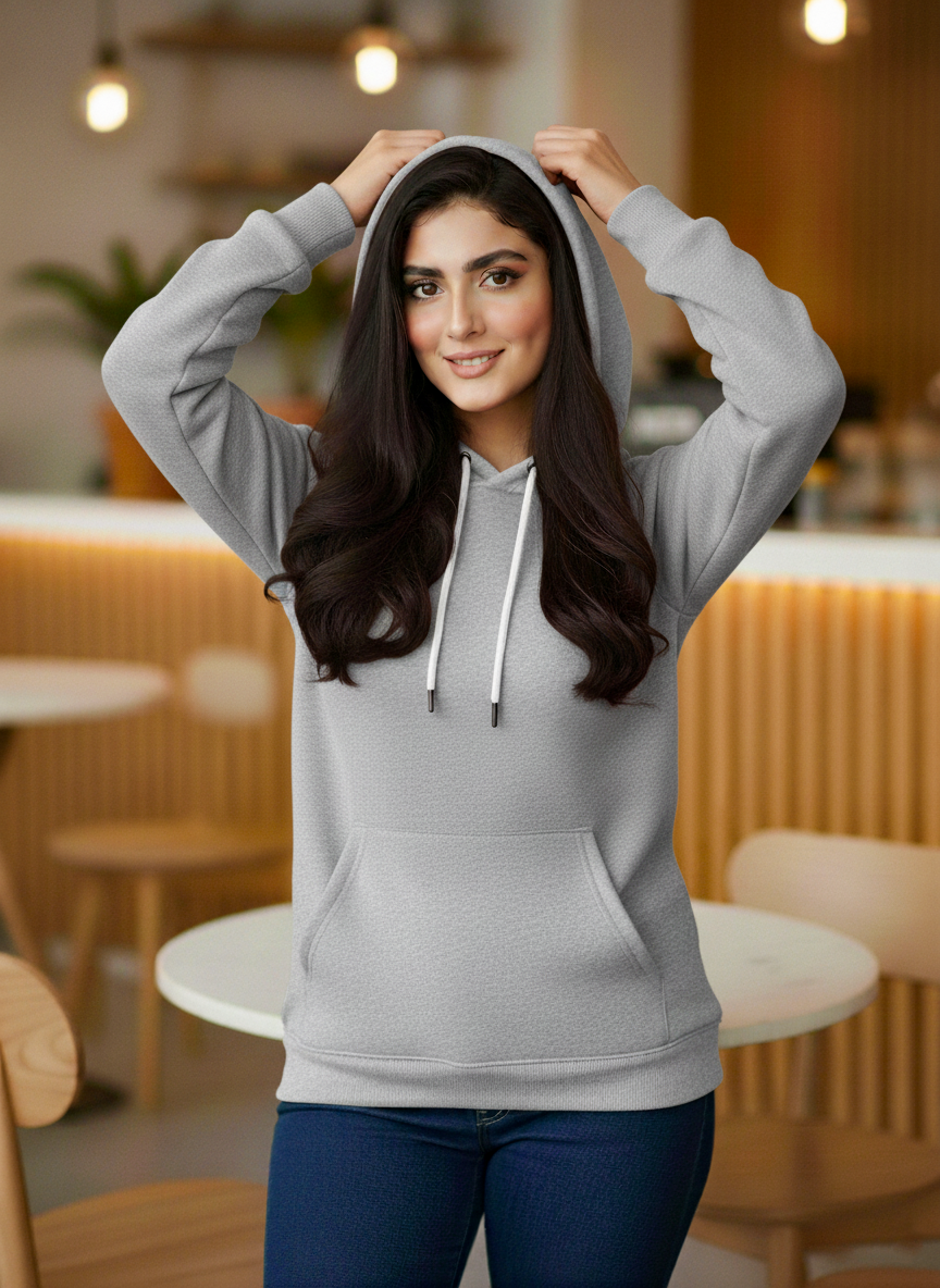 Winter Grey Basic Hoodie For Women