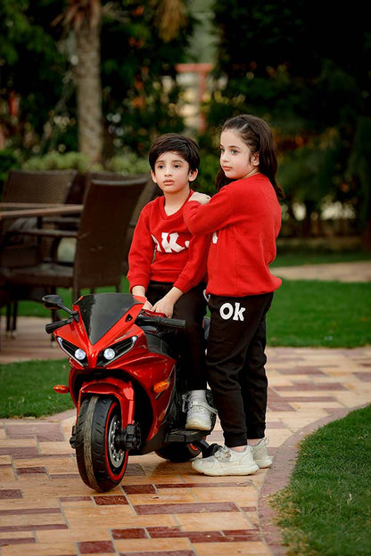 Fleece Fabric Red OK Printed Kids Winter Suit ( Each )