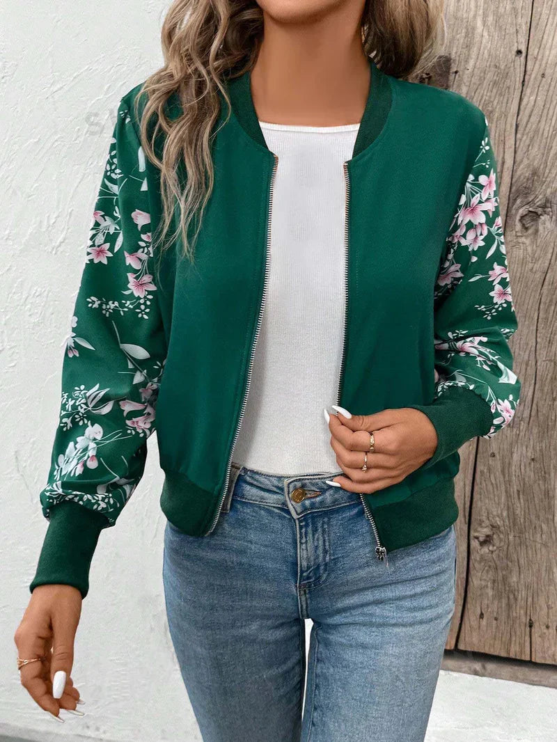 Winter Green Floral Jacket Women