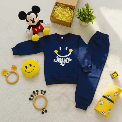 Navy Blue Smiley Printed Kids Winter Suit