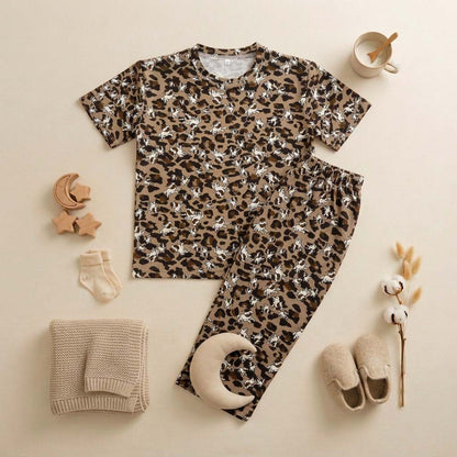 Leopard Animal Half Sleeve Kids Suit