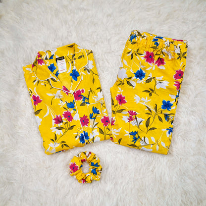 Imported Linen Printed Yellow Honey PJ Set-LP20