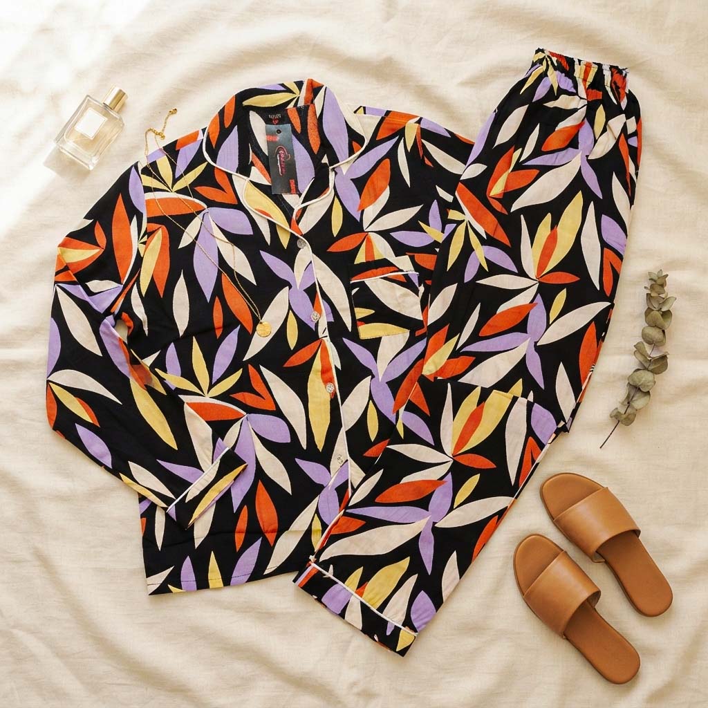 Imported Linen Printed Flower Bales PJ Set-LP10