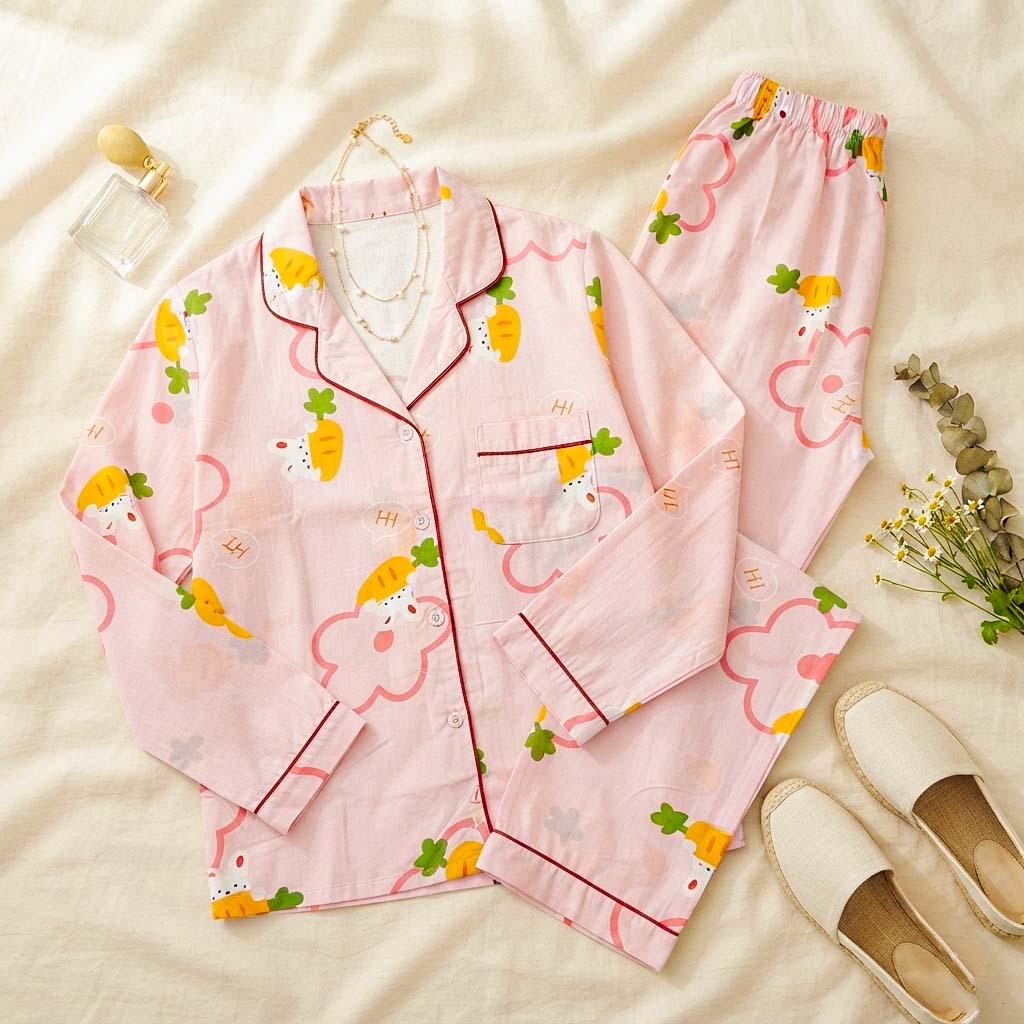 Imported Linen Printed Peach Syness PJ Set-LP31
