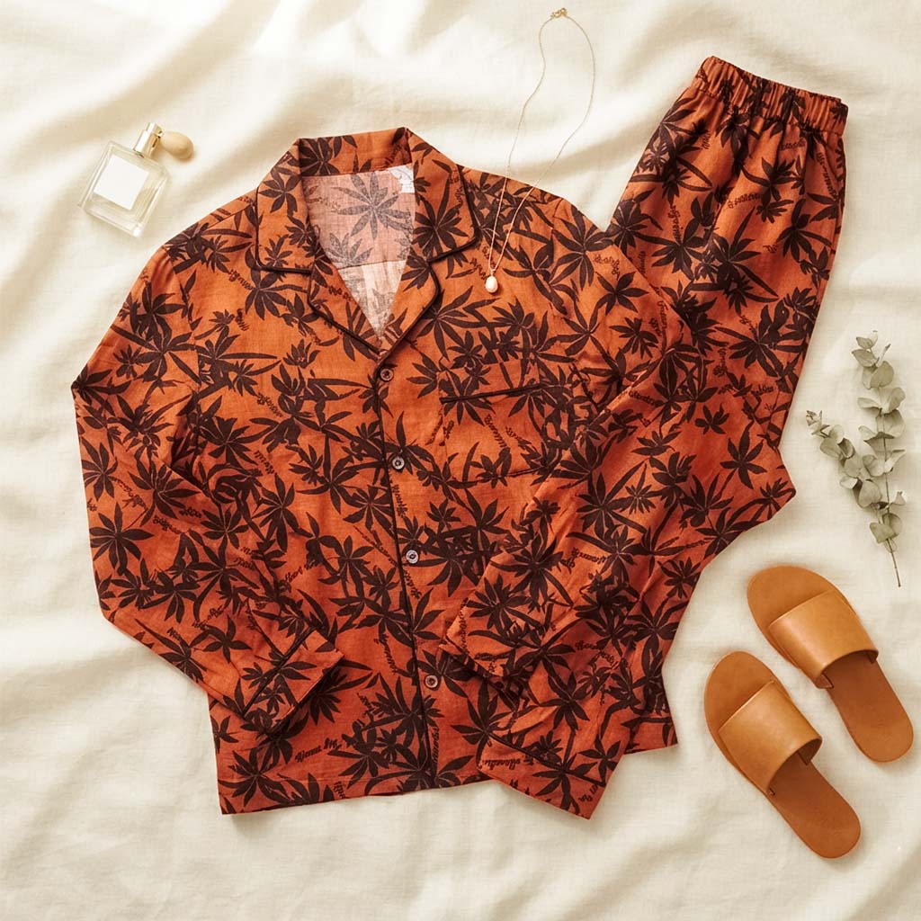 Imported Linen Printed Red Tree PJ Set-LP24