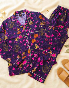 Imported Linen Printed Purple Pink Heart PJ Set-LP25