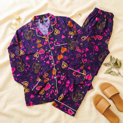 Imported Linen Printed Purple Pink Heart PJ Set-LP25
