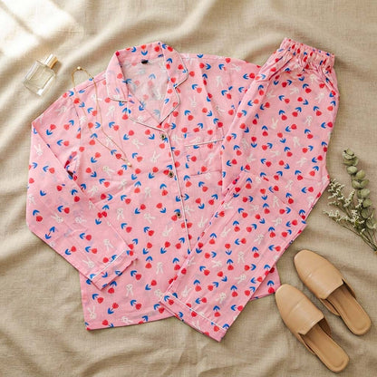 Imported Linen Printed Pink Rose PJ Set-LP21