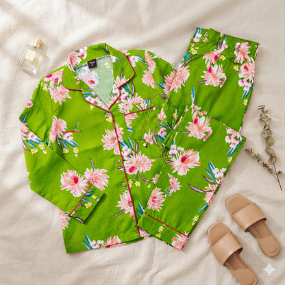 Imported Linen Printed Rosy Garden PJ Set-LP19