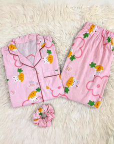 Imported Linen Printed Peach Syness PJ Set-LP31