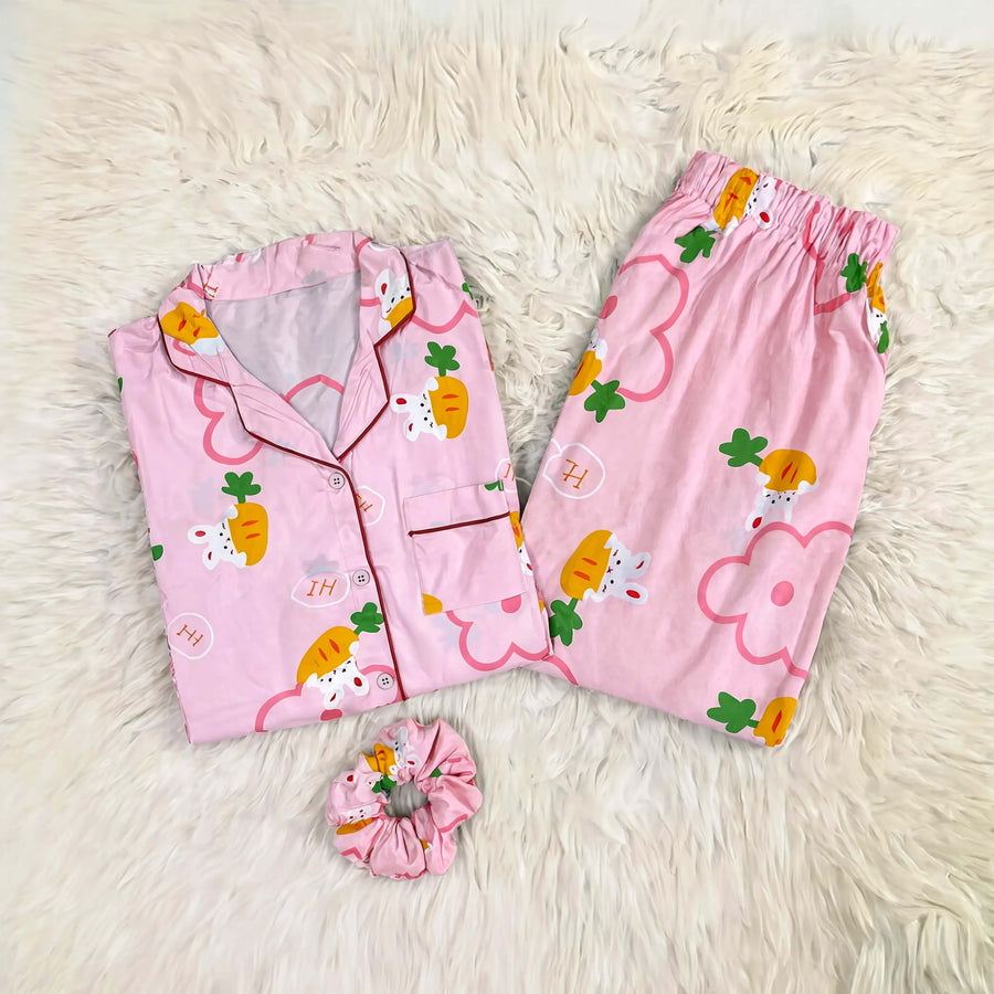 Imported Linen Printed Peach Syness PJ Set-LP31