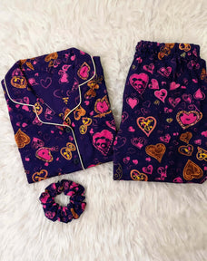 Imported Linen Printed Purple Pink Heart PJ Set-LP25