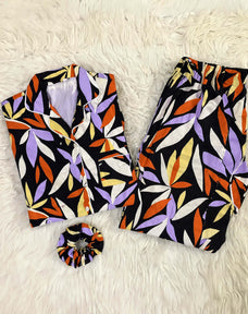 Imported Linen Printed Flower Bales PJ Set-LP10