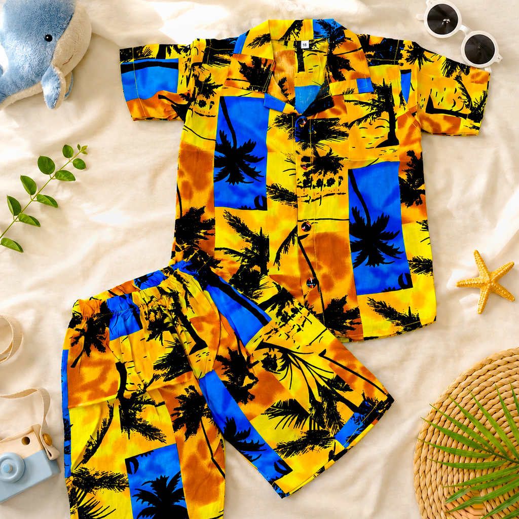 Tree Theme Kids Linen Half Sleeve Tee & Shorts Set