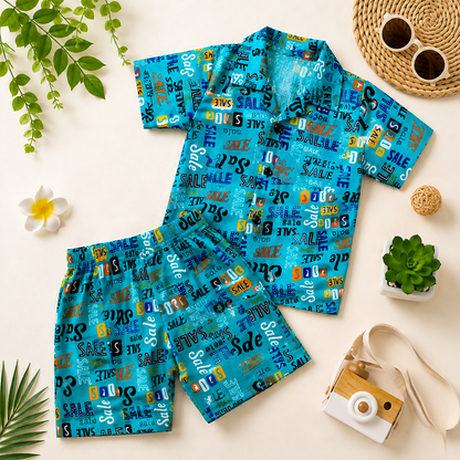 Sale Letters Kids Linen Half Sleeve Tee & Shorts Set