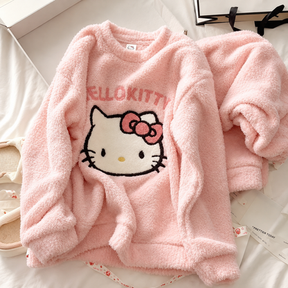 Winter Premium Fleece Baby Pink Hello Kitty Printed Night Suit