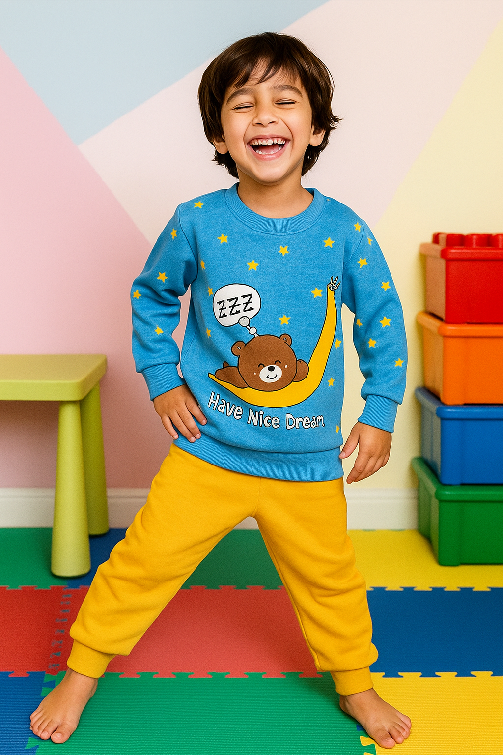 Fleece Fabric Moon Printed Kids Winter Suit ( Each )