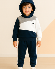 Navy Blue Panel Dinosaur Printed Kids Winter Suit