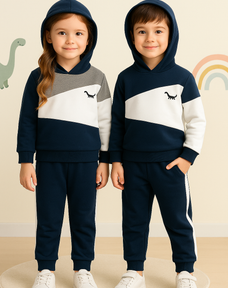 Navy Blue Panel Dinosaur Printed Kids Winter Suit