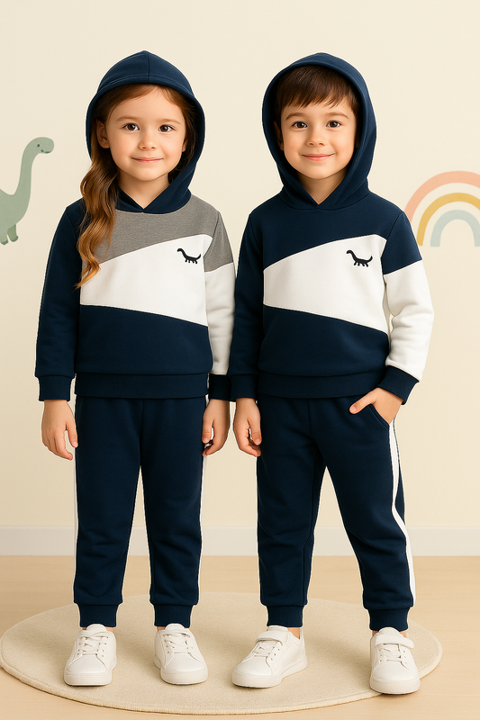Fleece Fabric Navy Blue Panel Dinosaur Printed Kids Winter Suit ( Each )