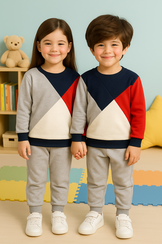 Fleece Fabric Triangle Panel Printed Kids Winter Suit ( Each )