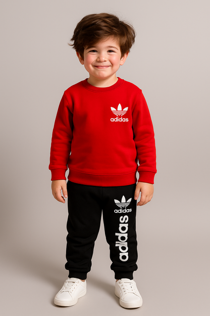Fleece Fabric Red Adidas Printed Kids Winter Suit ( Each )
