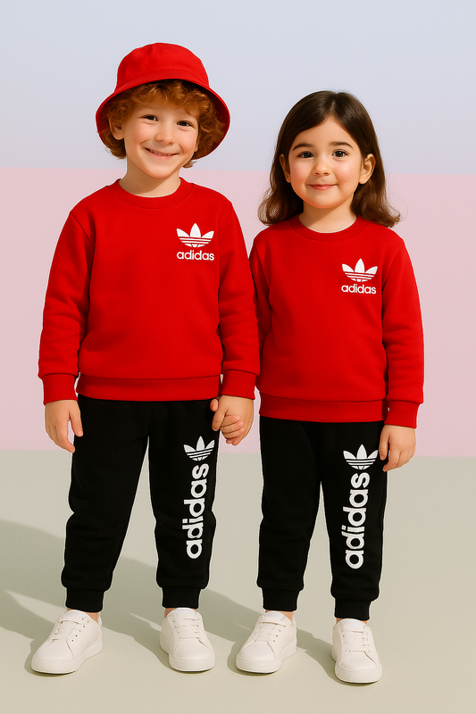 Fleece Fabric Red Adidas Printed Kids Winter Suit ( Each )
