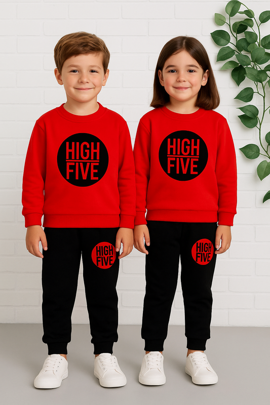 Fleece Fabric Red High Five Printed Kids Winter Suit ( Each )