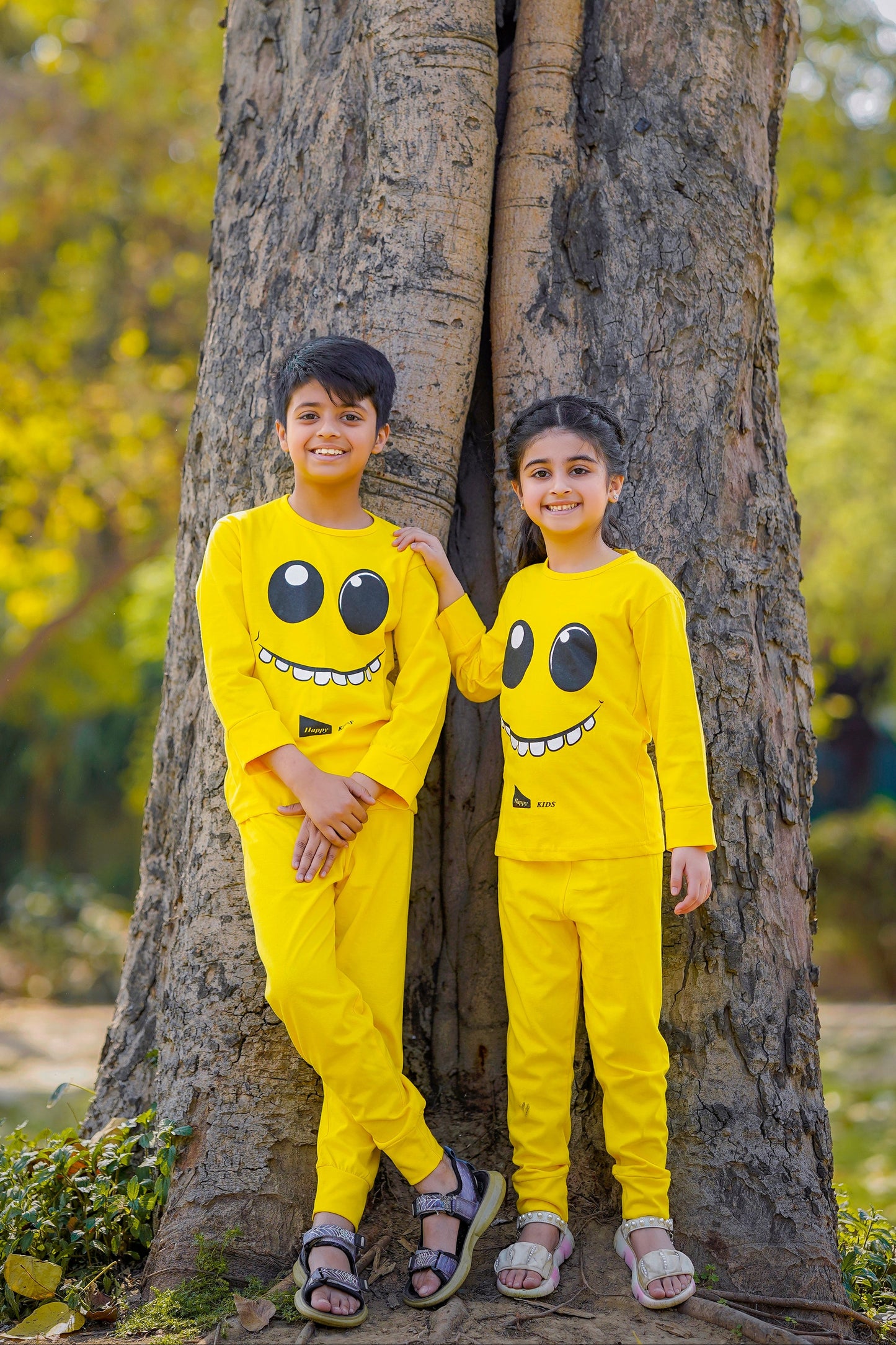 Fleece Fabric Yellow Smiley Printed Kids Winter Suit ( Each )