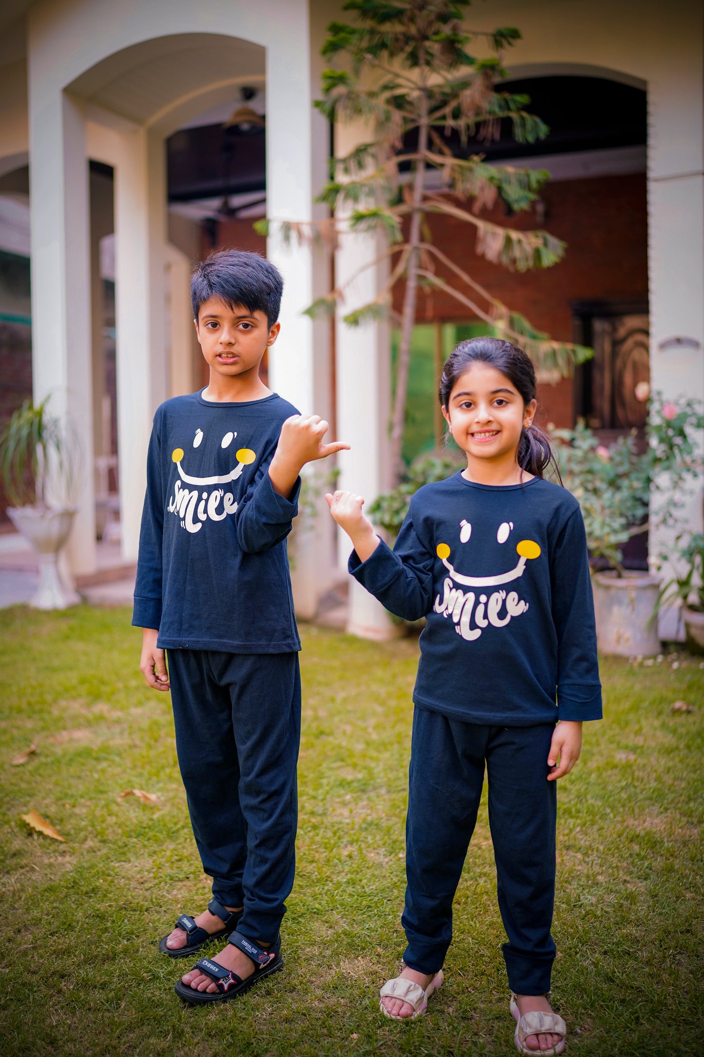 Navy Blue Smiley Printed Kids Winter Suit