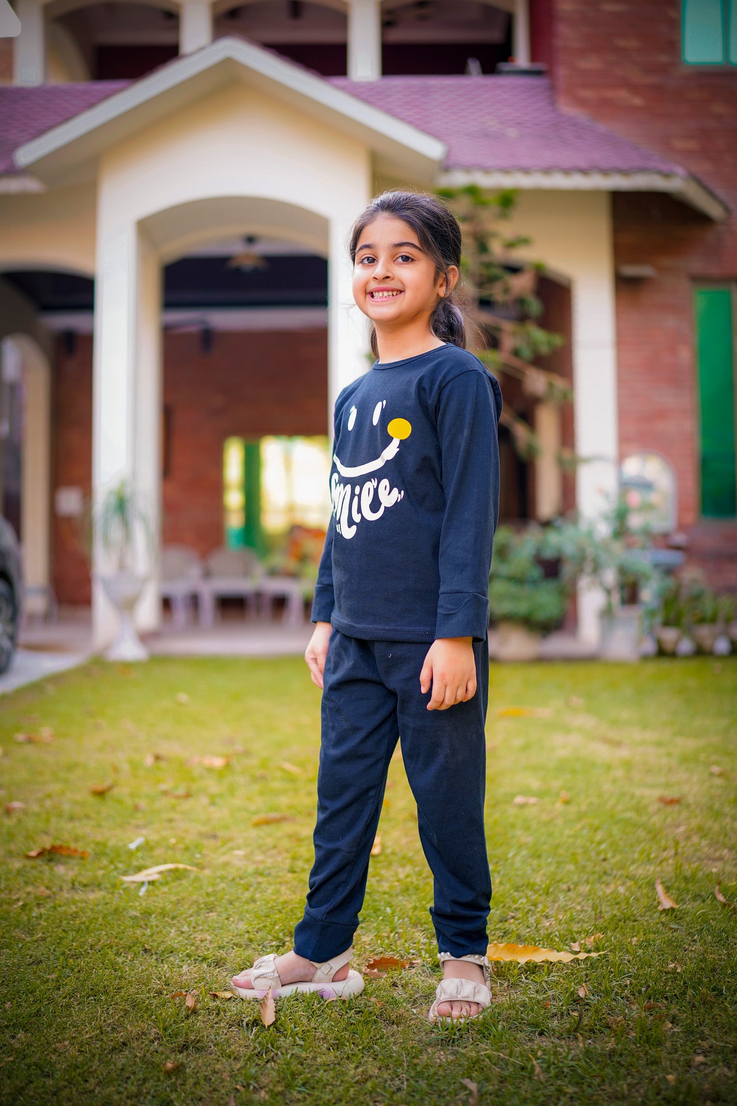 Navy Blue Smiley Printed Kids Winter Suit