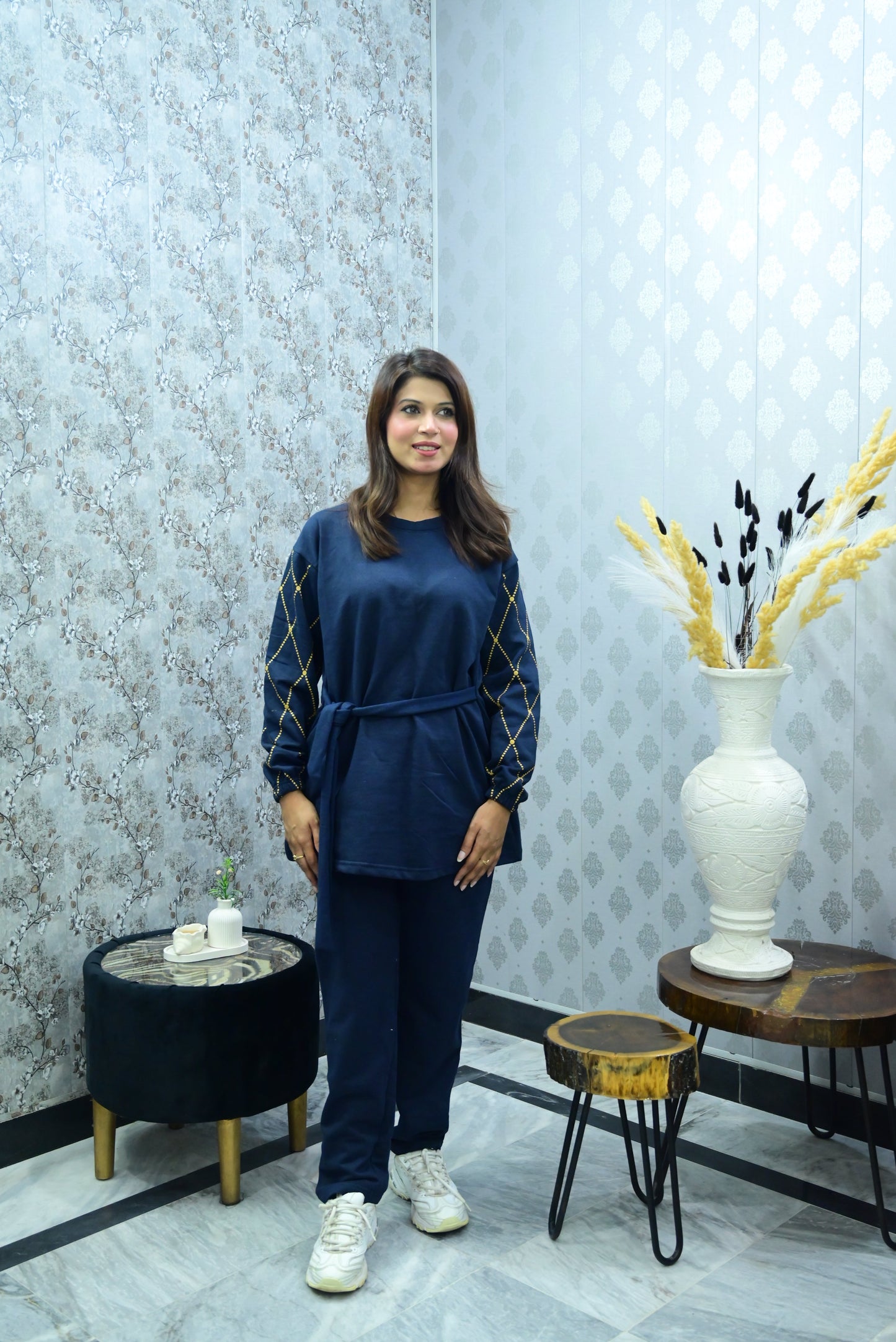 Winter Blue Diamond Printed Long Sleeves 2 PCs Co-Ord Set