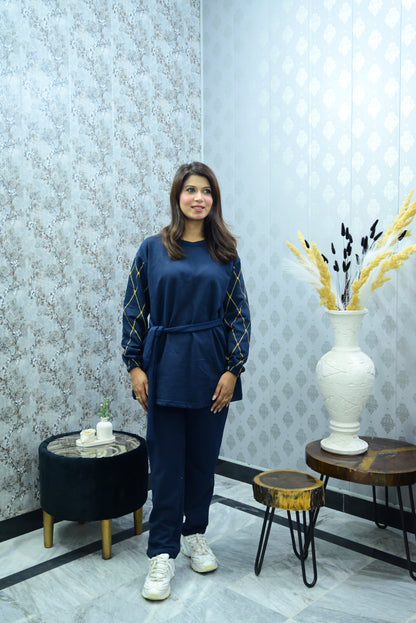 Winter Blue Diamond Printed Long Sleeves 2 PCs Co-Ord Set