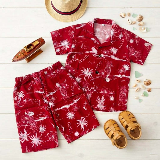 Gucci Print Kids Linen Half Sleeve Tee & Shorts Set