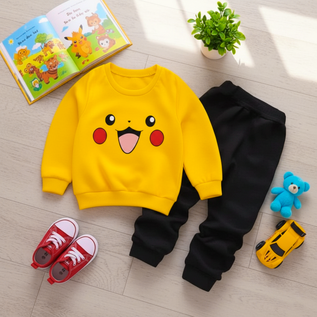 Yellow Pikachu Printed Kids Winter Suit