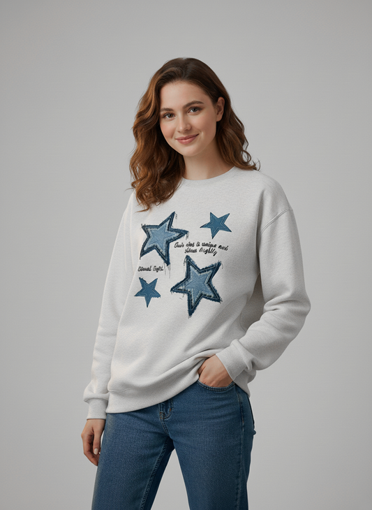 Winter Stars Printed White Sweatshirt