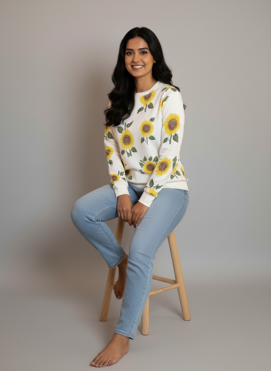Winter Sunflowers Printed Sweatshirt