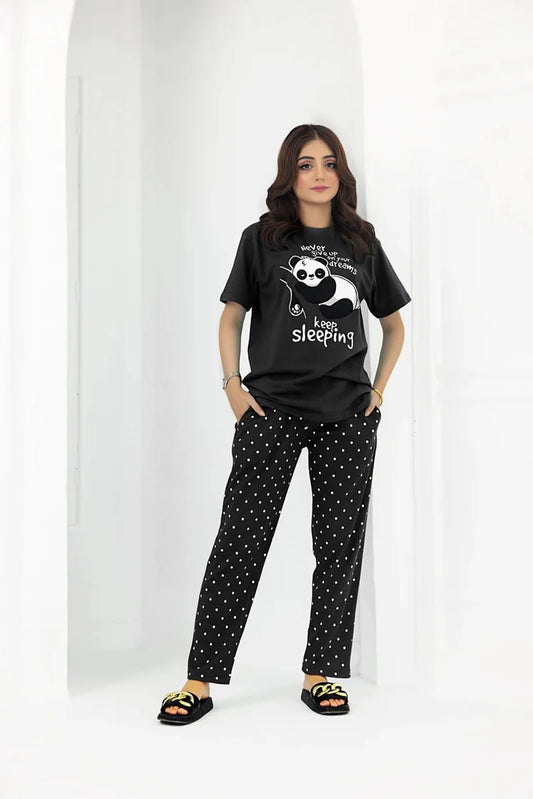 Black Never Give Up Night Suit